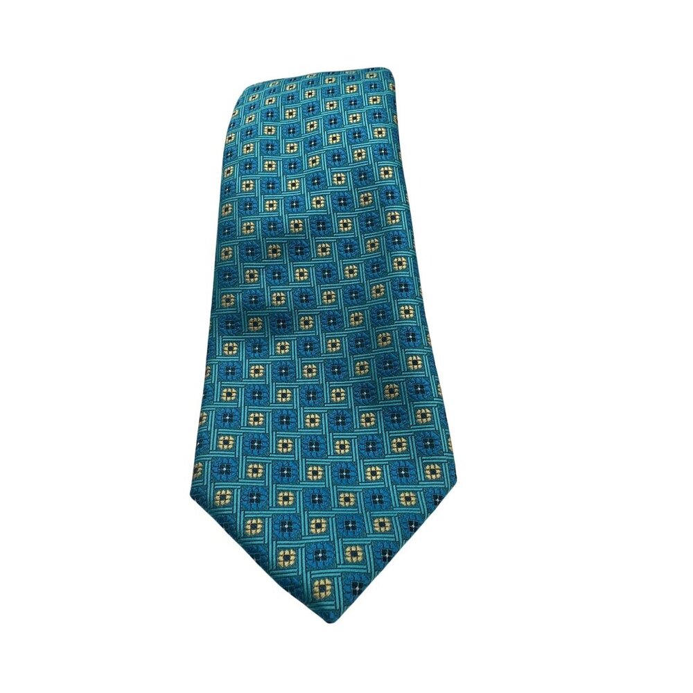 Countess Mara Mens XL Blue & Gold Geometric Patterned Tie
